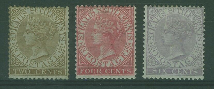 Straits Settlements Malayan States SG 11/13 2c, 4c and 6c Queen Victoria MLH