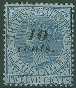 Straits Settlements Malayan States SG 45 10c on 12c ultramarine MLH
