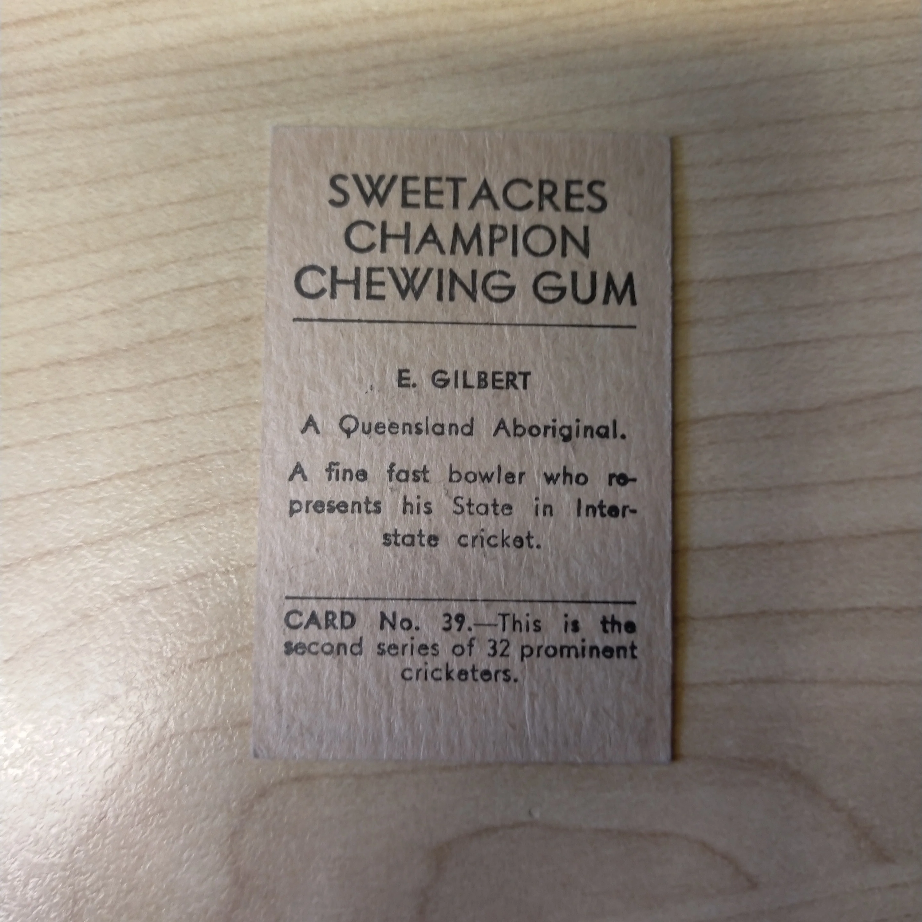Sweetacres Champion Chewing Gum E Gilbert Prominent Cricketers Cricket Cigarette Card No.39 - Image 2