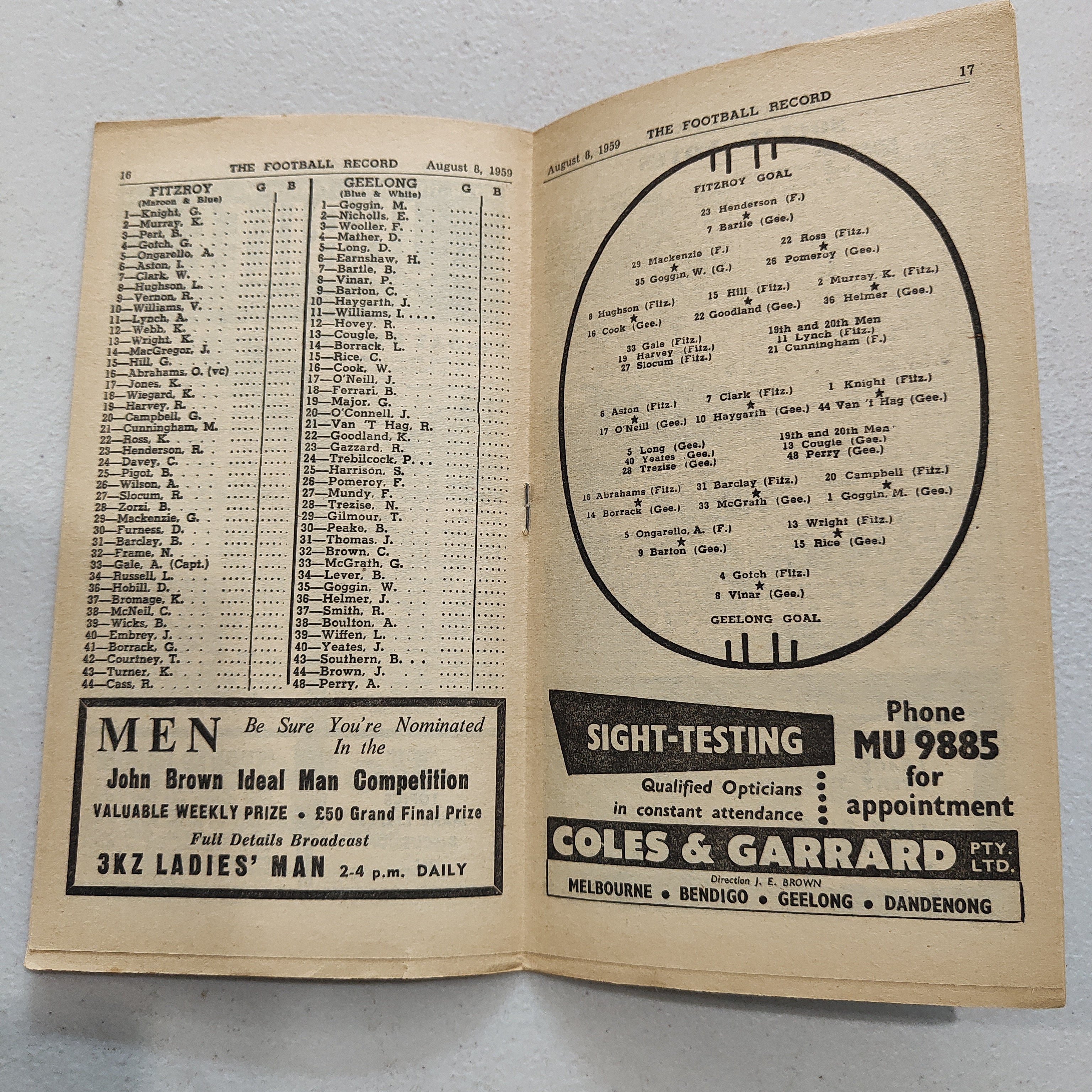 VFL 1959 August 8 Fitzroy v Geelong Football Record - Image 2