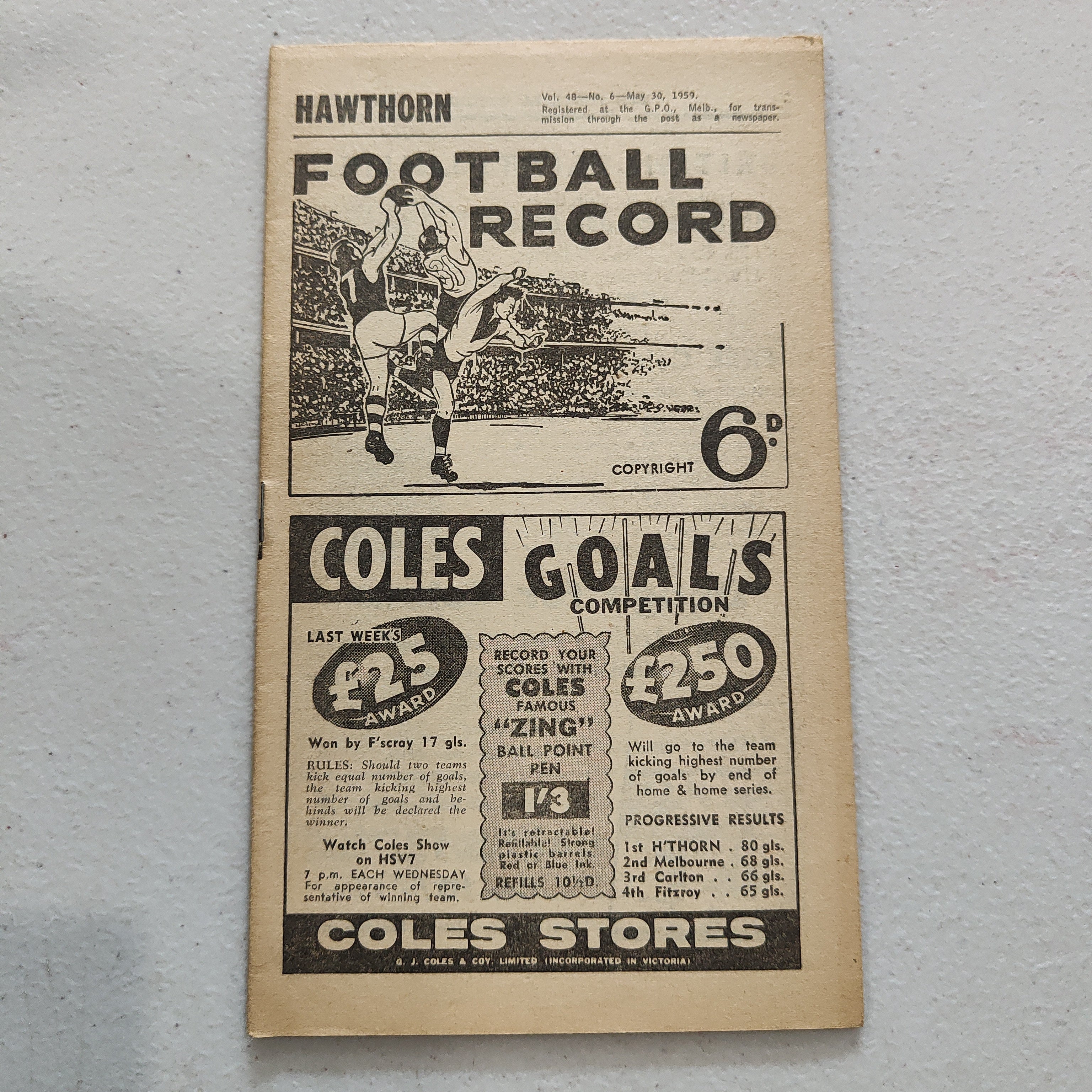 VFL 1959 May 30 Hawthorn v Carlton Football Record