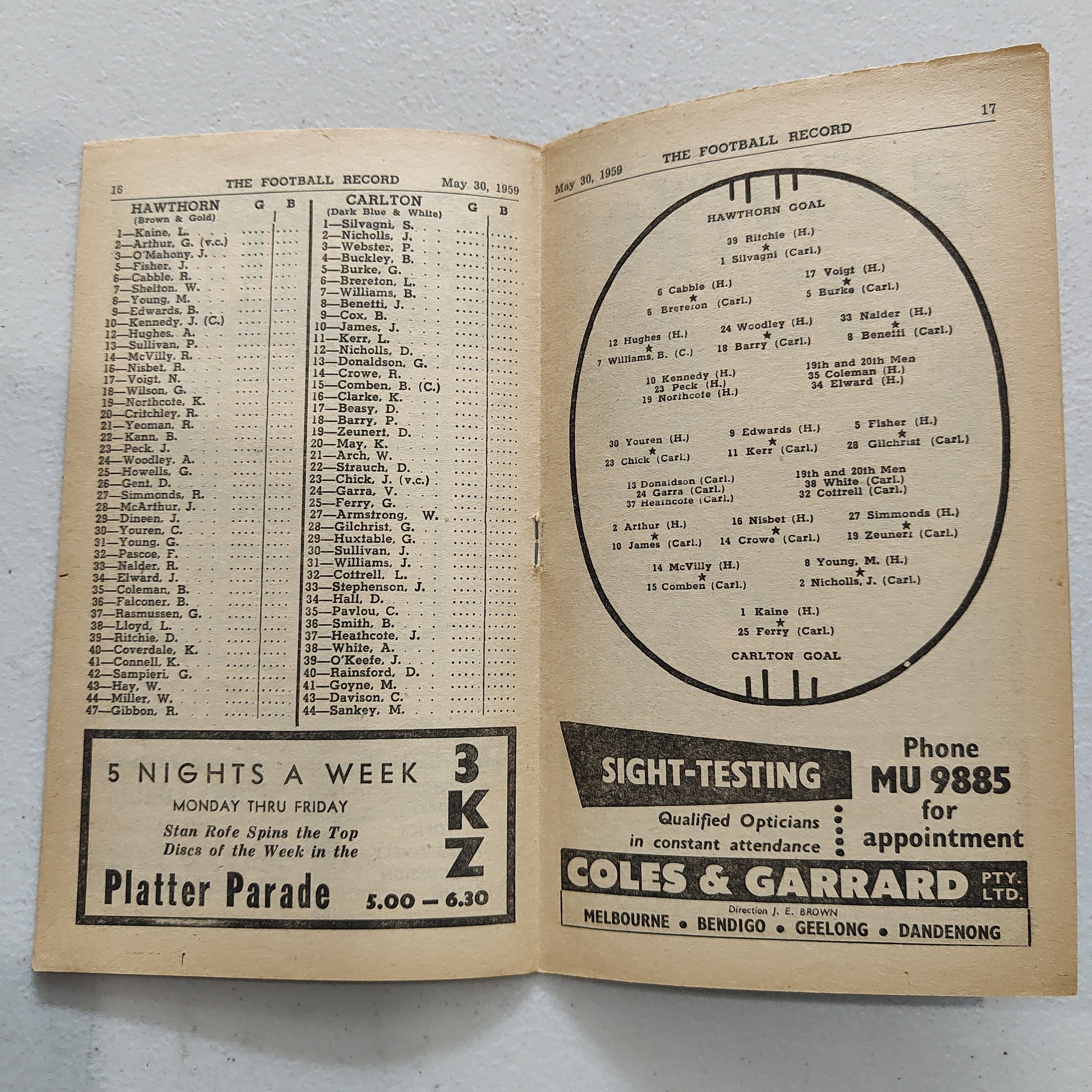 VFL 1959 May 30 Hawthorn v Carlton Football Record - Image 2