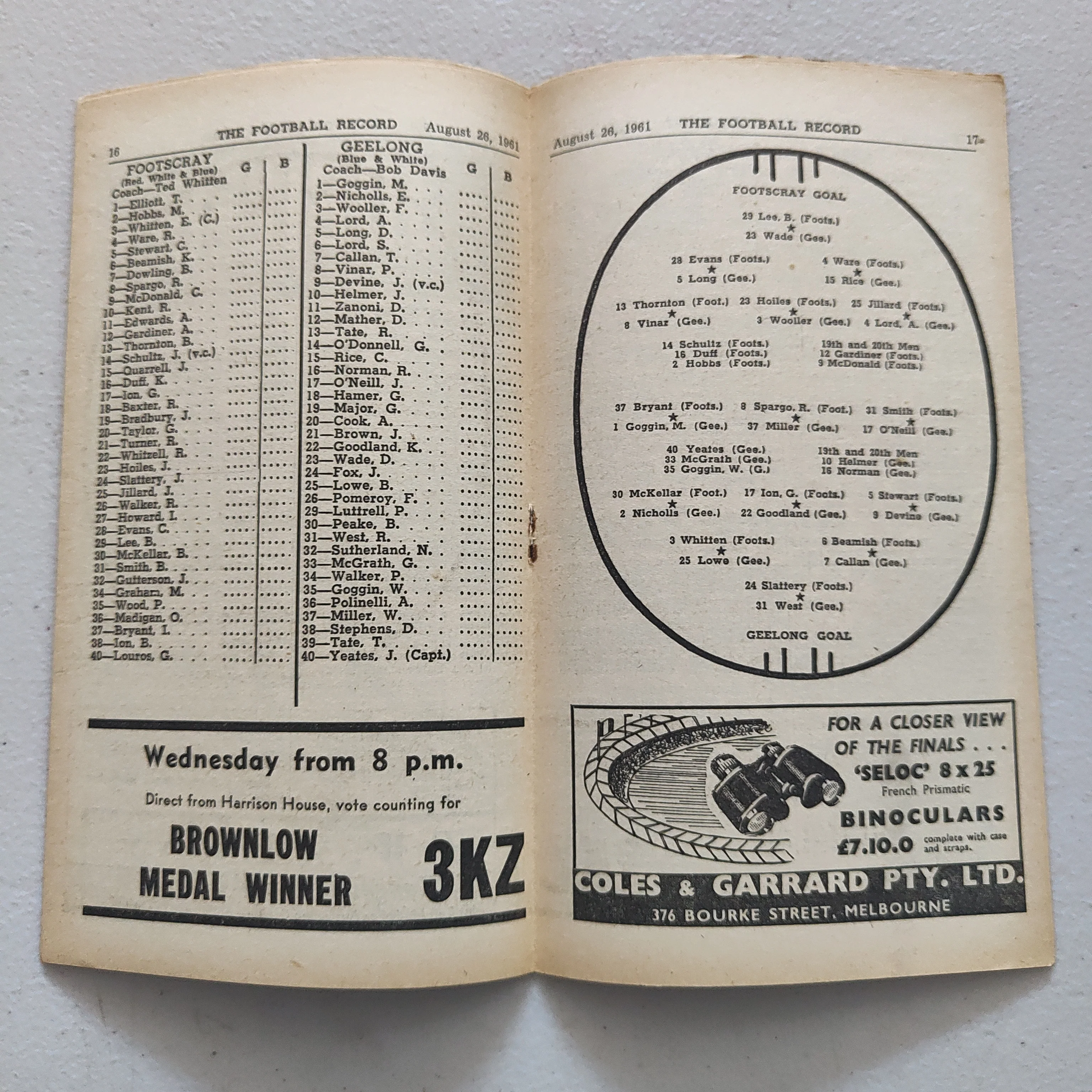 VFL 1961 August 26 Footscray v Geelong Football Record - Image 2