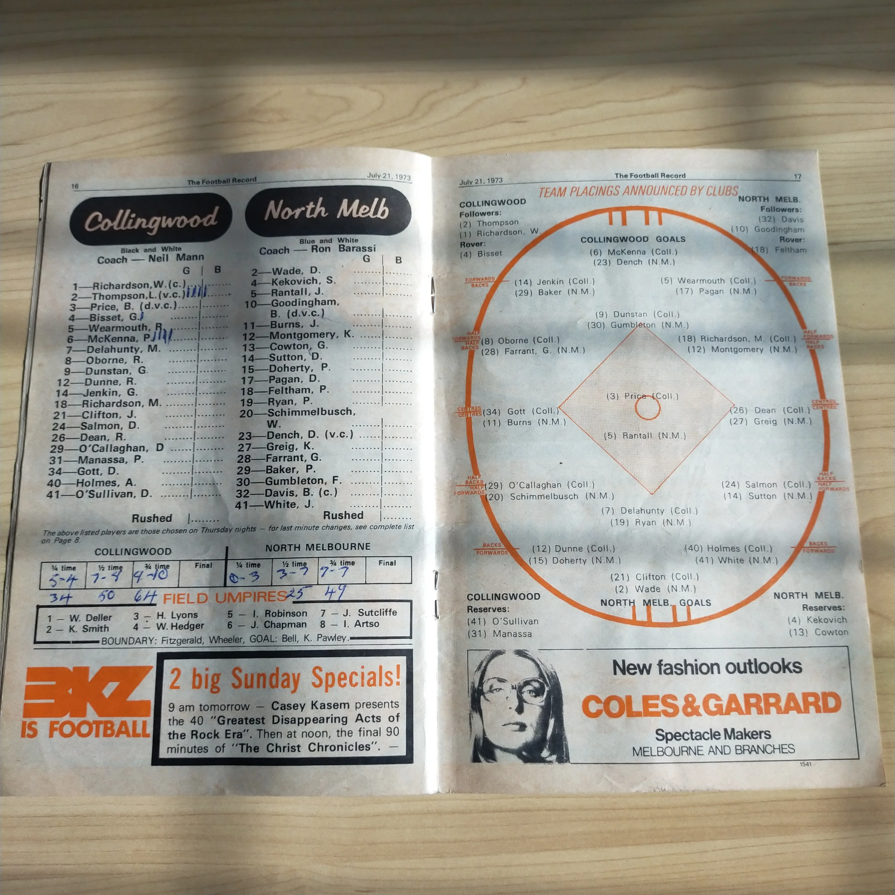 VFL 1973 July 21 Collingwood v North Melbourne Football Record - Image 2