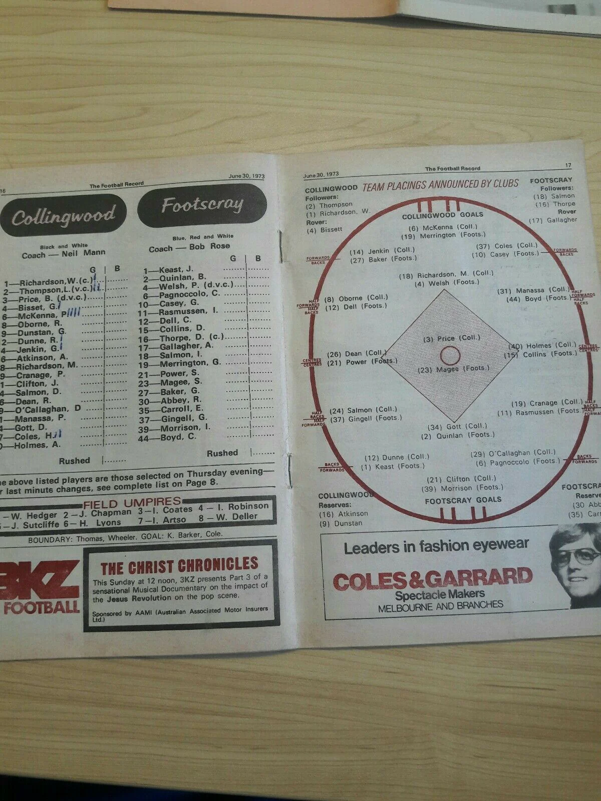 VFL 1973 Football Record 30 June Collingwood v Footscray - Image 2