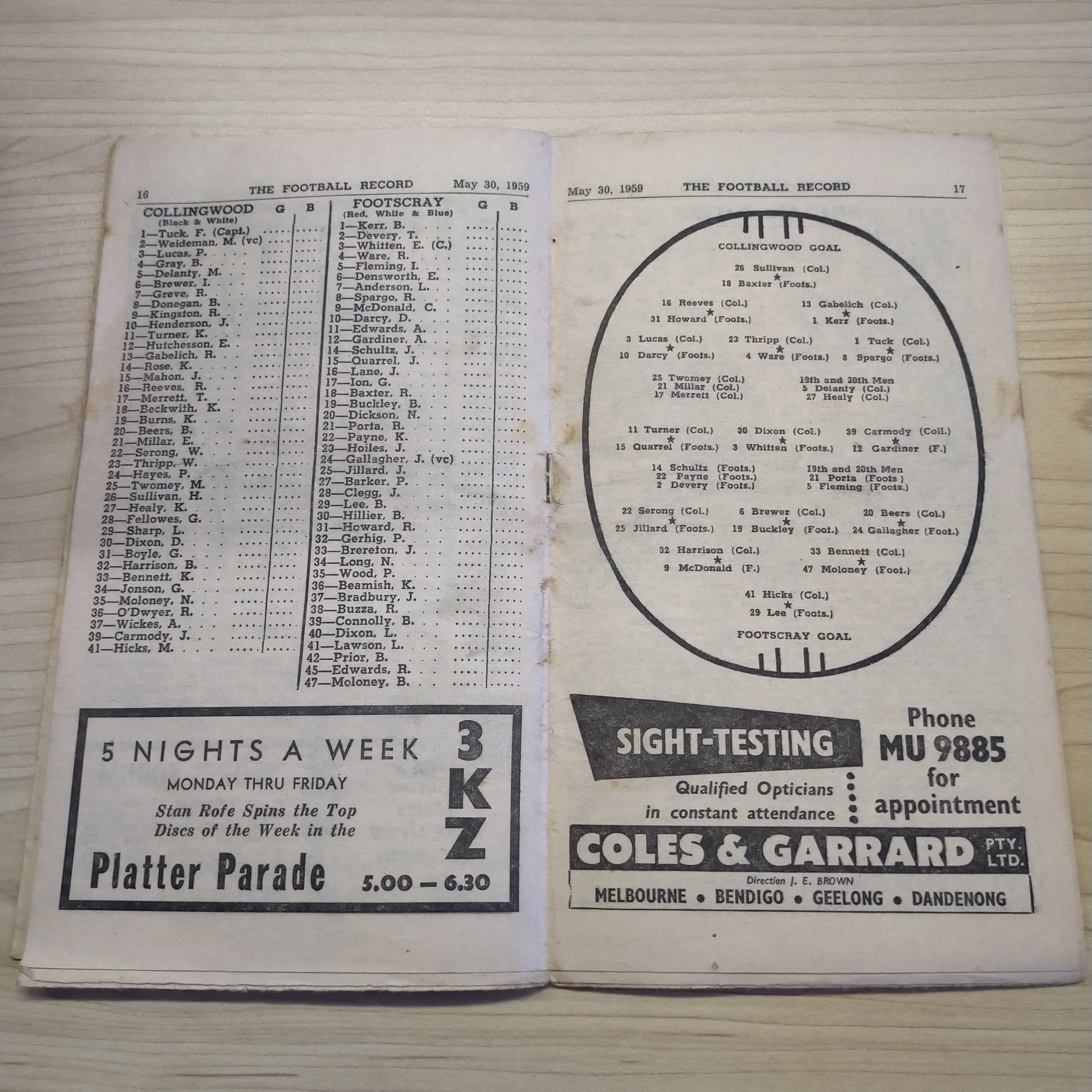 VFL 1959 May 30 Collingwood v Footscray Football Record - Image 2